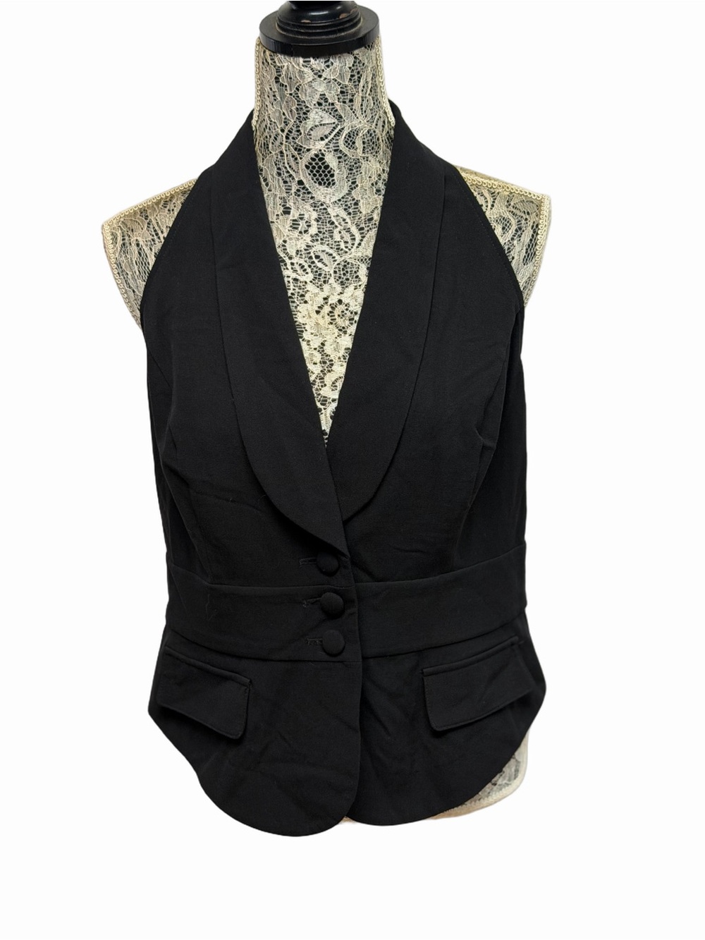 Bisou Bisou Michele Bohbot Women’s XL Black Halter Neck Smocked Tailored Vest
